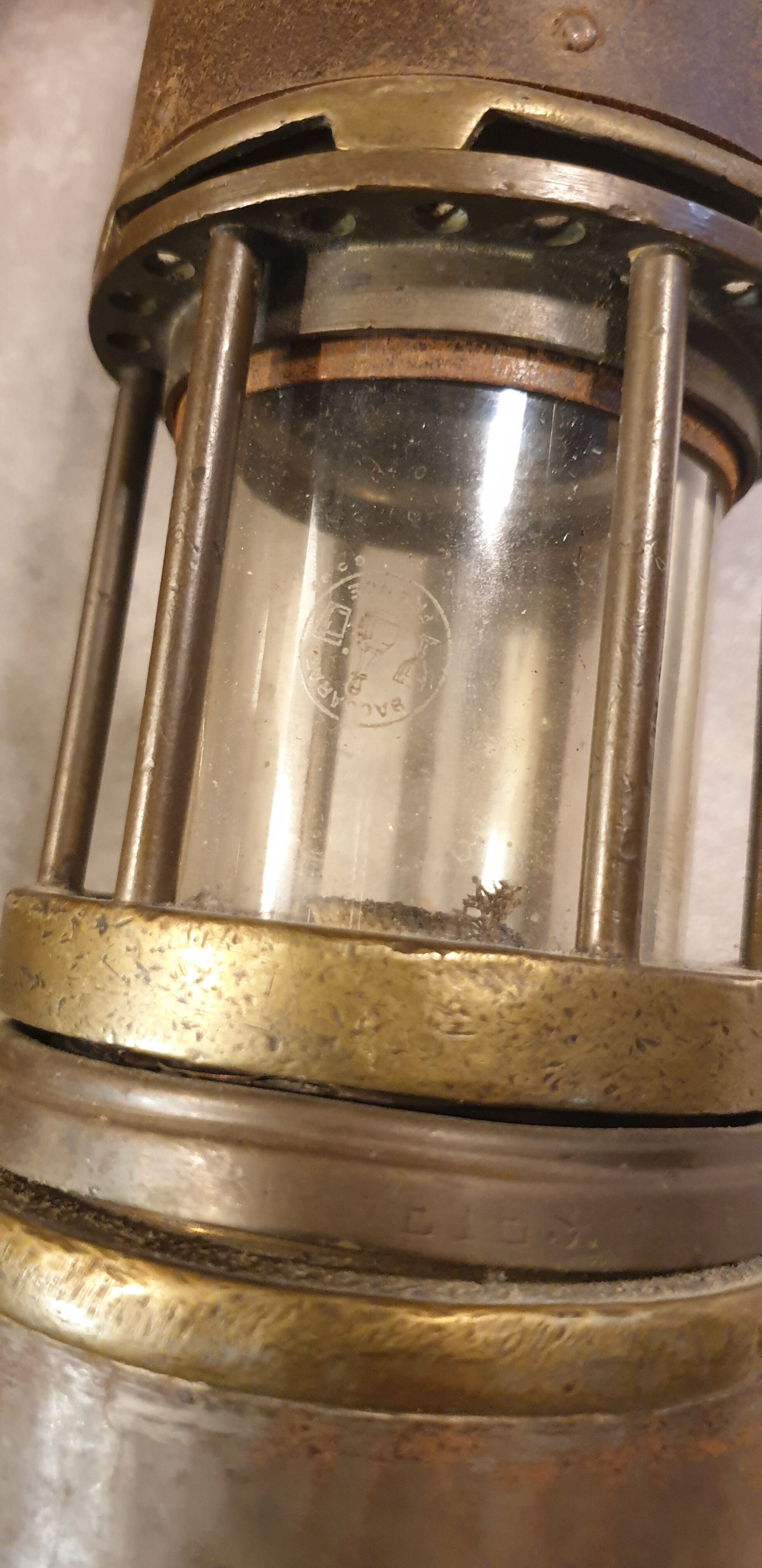 Old miner's lamp with baccarat glass