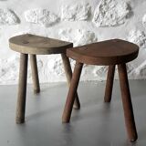 Pair of tripod farm wooden stool