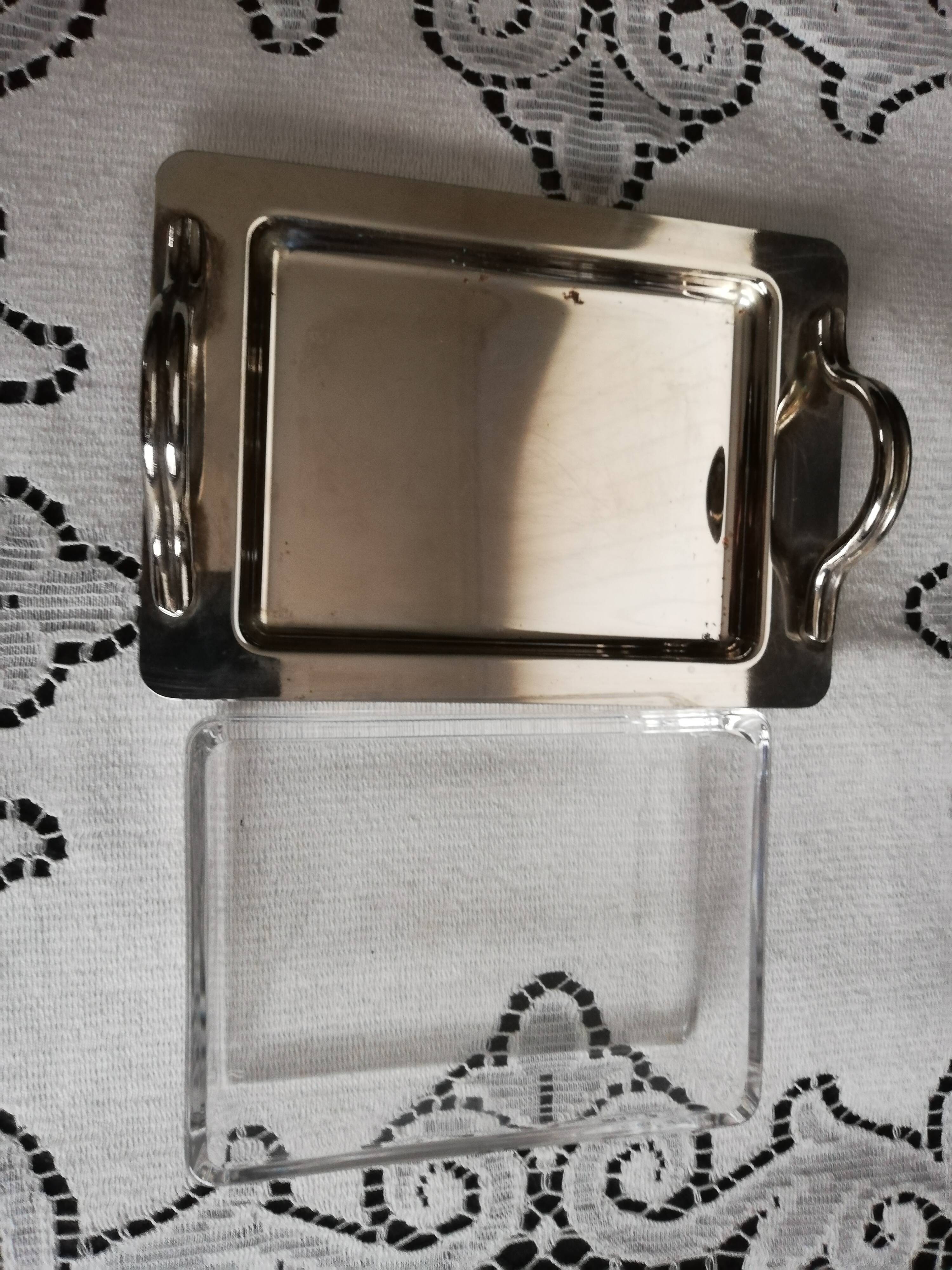 Art deco glass and silver metal butter dish