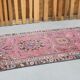 1970s Vintage Turkish Hand-Knotted Wool Cotton Pink Runner Rug 95x320