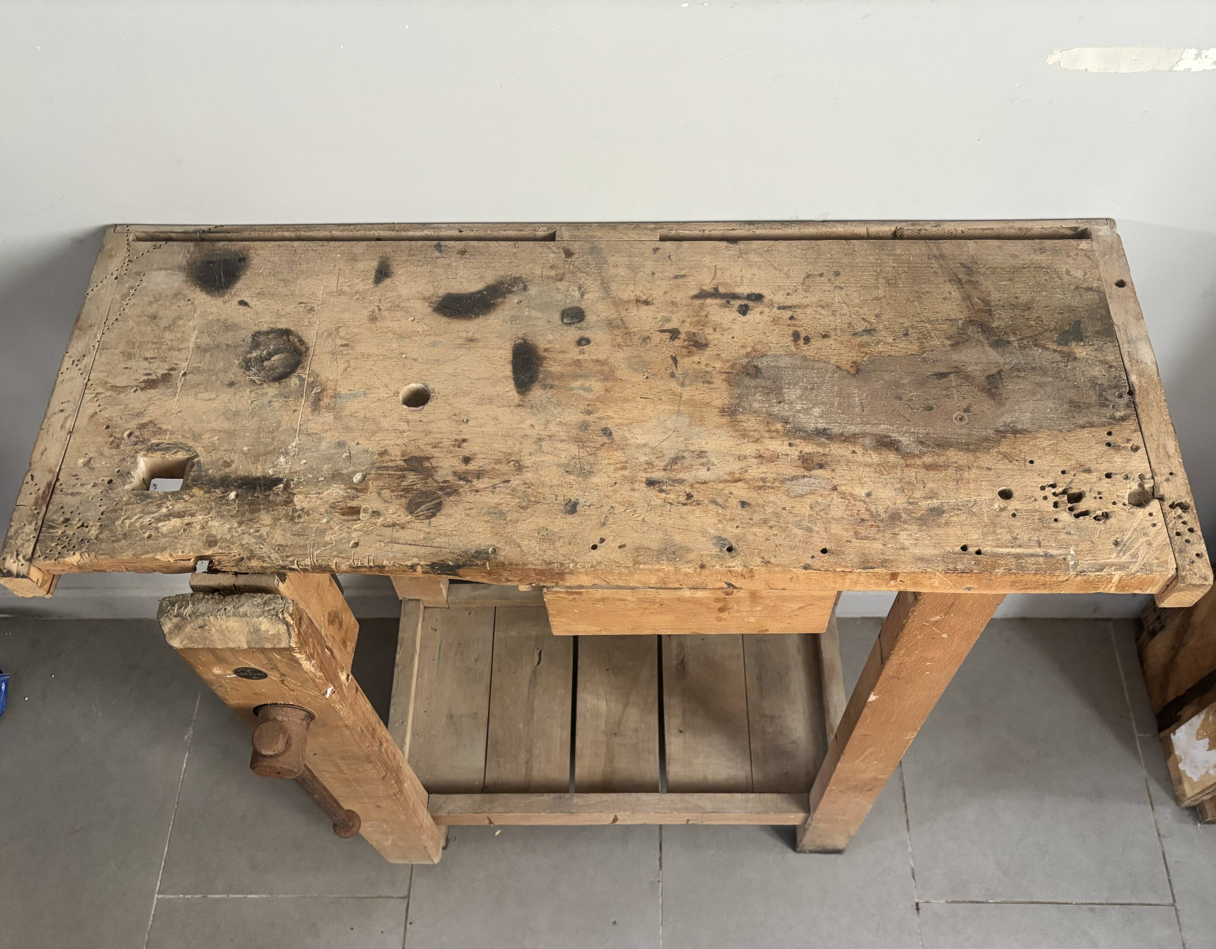 Genuine vintage wooden workbench from the 1960s stamped Grenade.