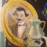 Very original naive painting interior scene dated and signed