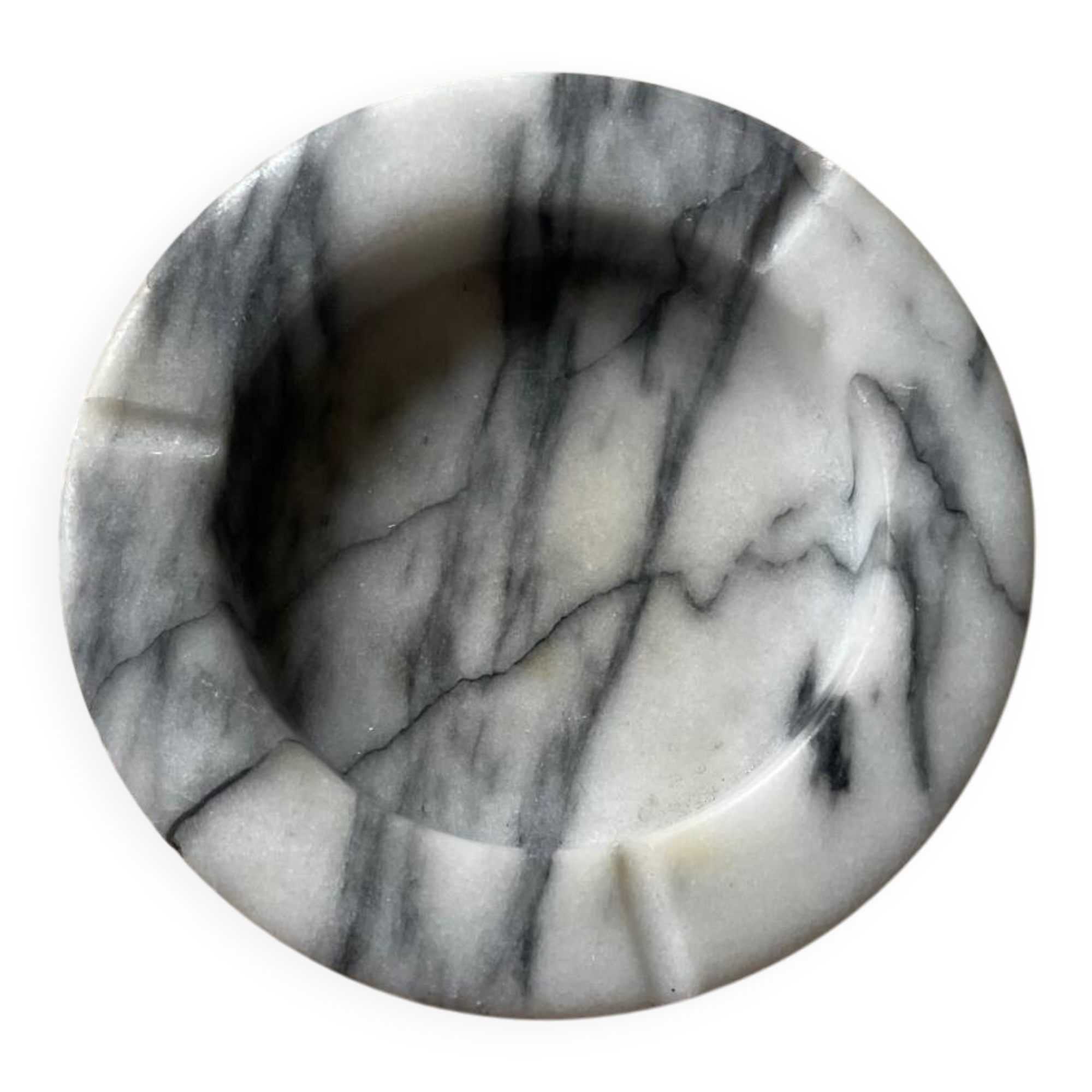 Large round ashtray in white and grey marble