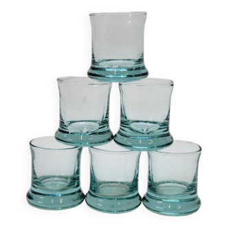 6 petits verres type gobelet a liqueur ou shot en verre soufflé bullé bleu