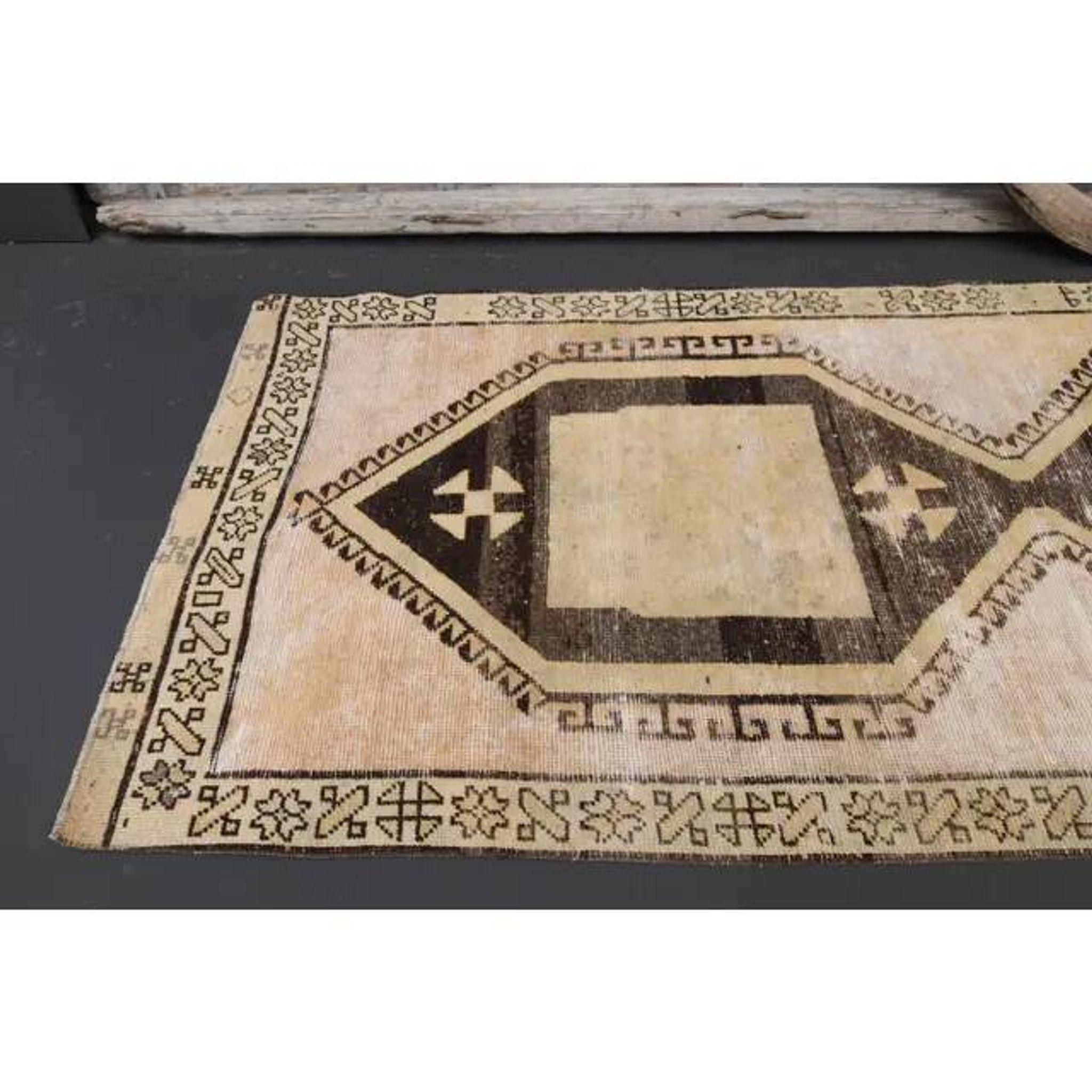 1970s Vintage Turkish Hand-Knotted Wool Cotton Beige Runner Rug  103x374