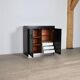 Midcentury Modern Brutalist Highboard Bar Cabinet In Black Lacquered Wood And Chrome, Belgium 1970s