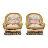 Paire de fauteuils Napoléon III en tissu Etro, France, fin XIXe
