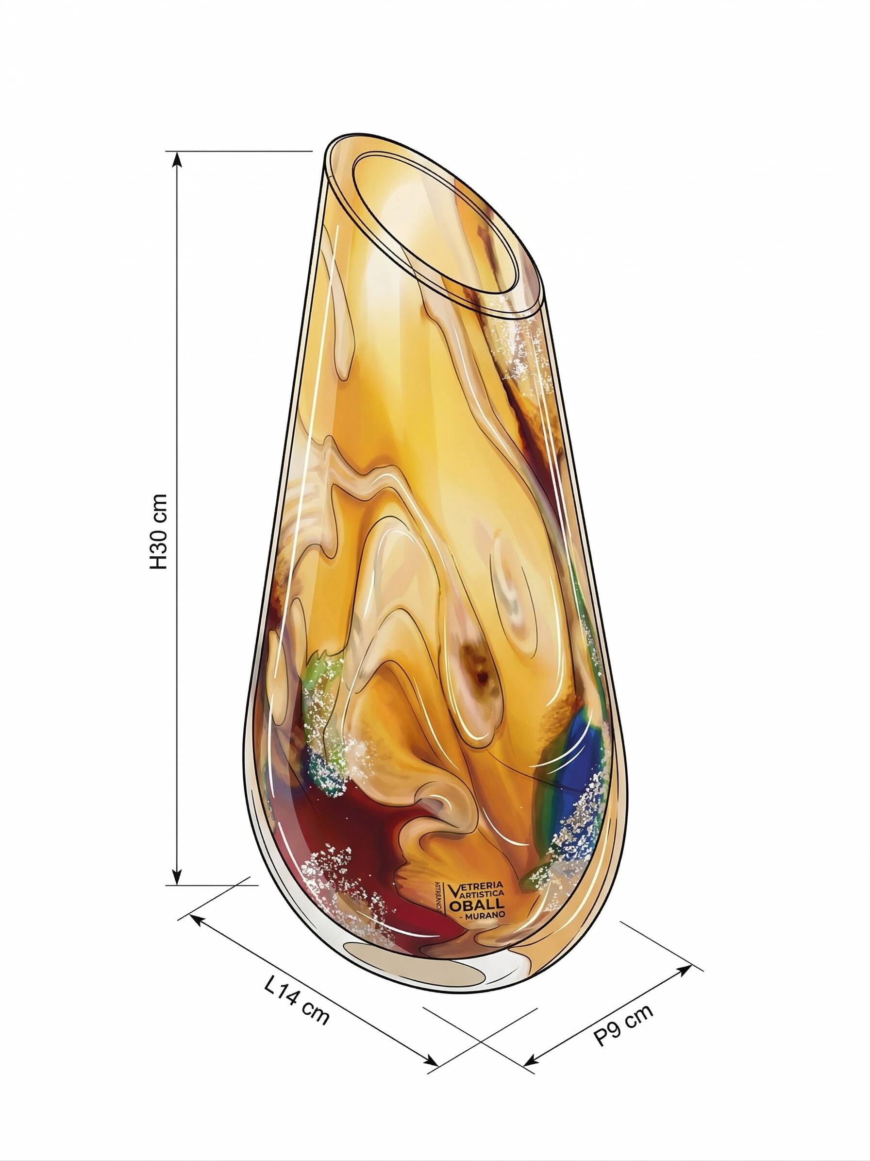Murano Sommerso Vase OBALL Signed & Labeled 24k Gold H30cm 2.5kg New