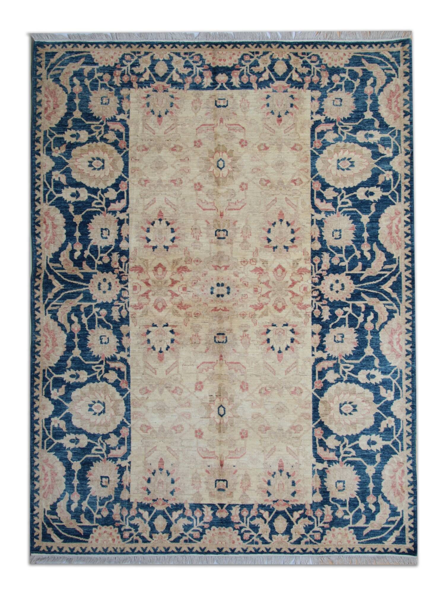 Handknotted Light Blue Rug Cream Wool Floral Zeigler Carpet Home Interior