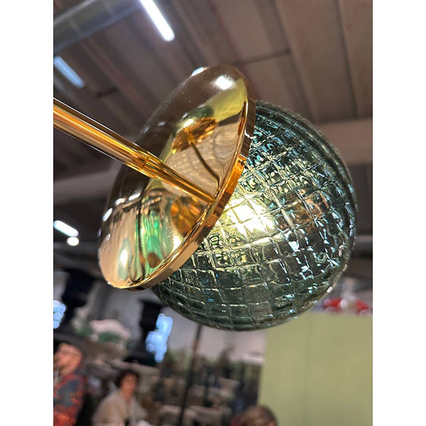 Italian Gold Chandelier Sputnik in Murano Glass Style Green "Balloton"