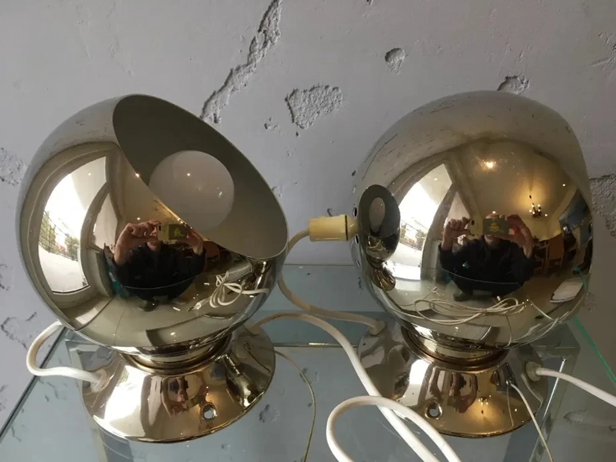 Pair of Abo Randers Eye Ball table lamps, brass-plated, Denmark, 1970s