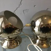 Pair of Abo Randers Eye Ball table lamps, brass-plated, Denmark, 1970s