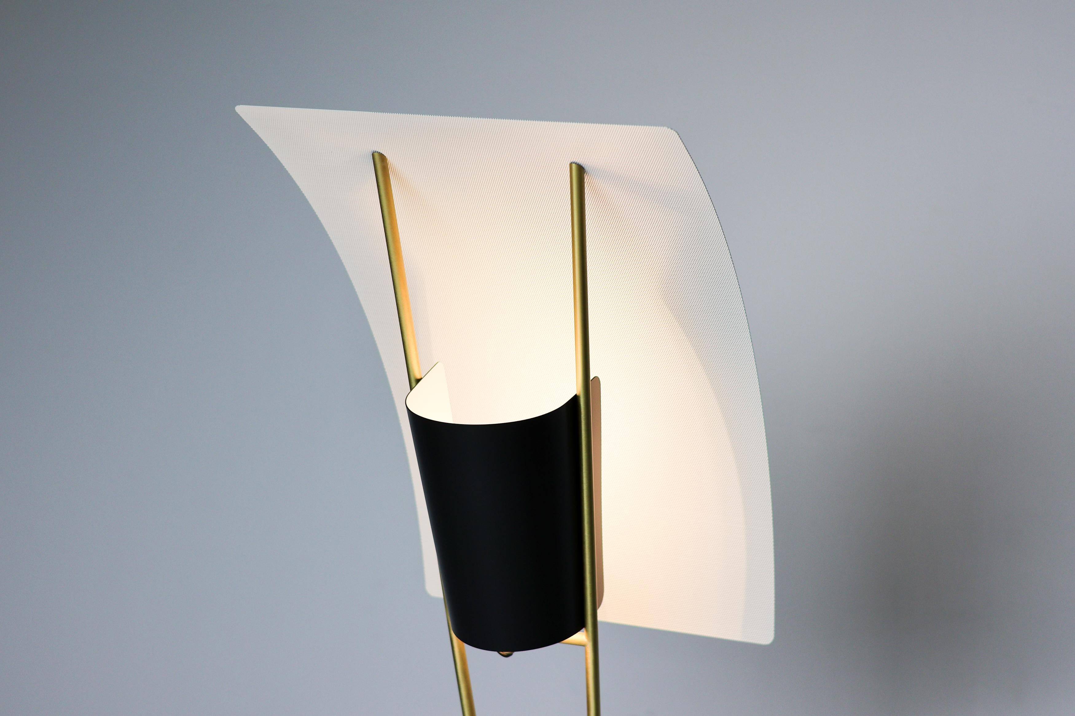 Kite floor lamp by Pierre Guariche, brass and steel, mid-20th century.