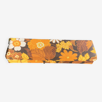 ande boite en carton recouvert de tissus a grandes fleurs orange vintage 1970