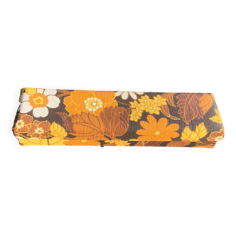 ande cardboard box covered with fabrics with large orange flowers vintage 1970