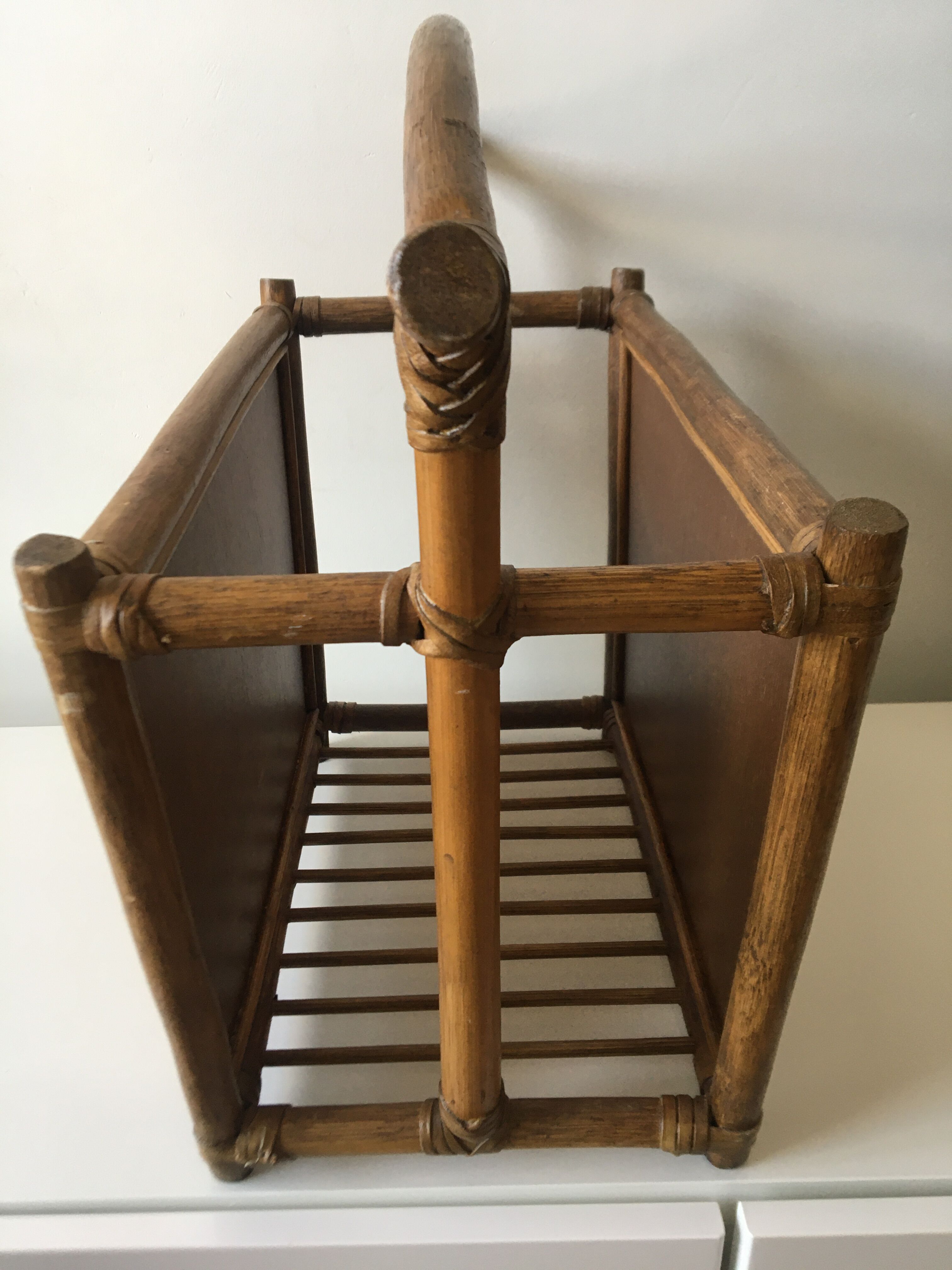 1960s rattan magazine rack