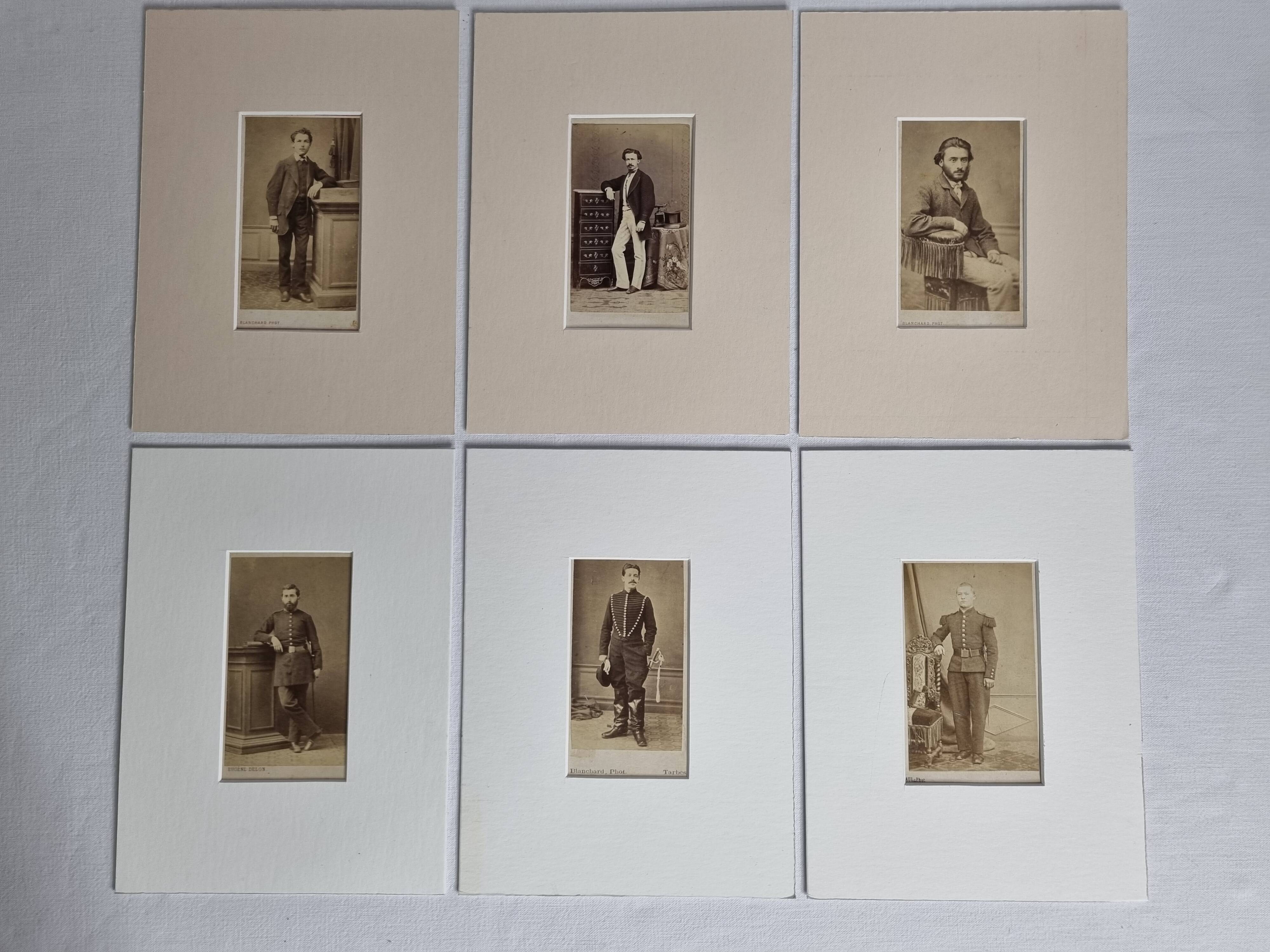 Set of 6 mounted old photographs, 19th century studio portraits