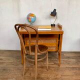 Modernist vintage chest of drawers in light chene has 3 drawers rattan top changing table