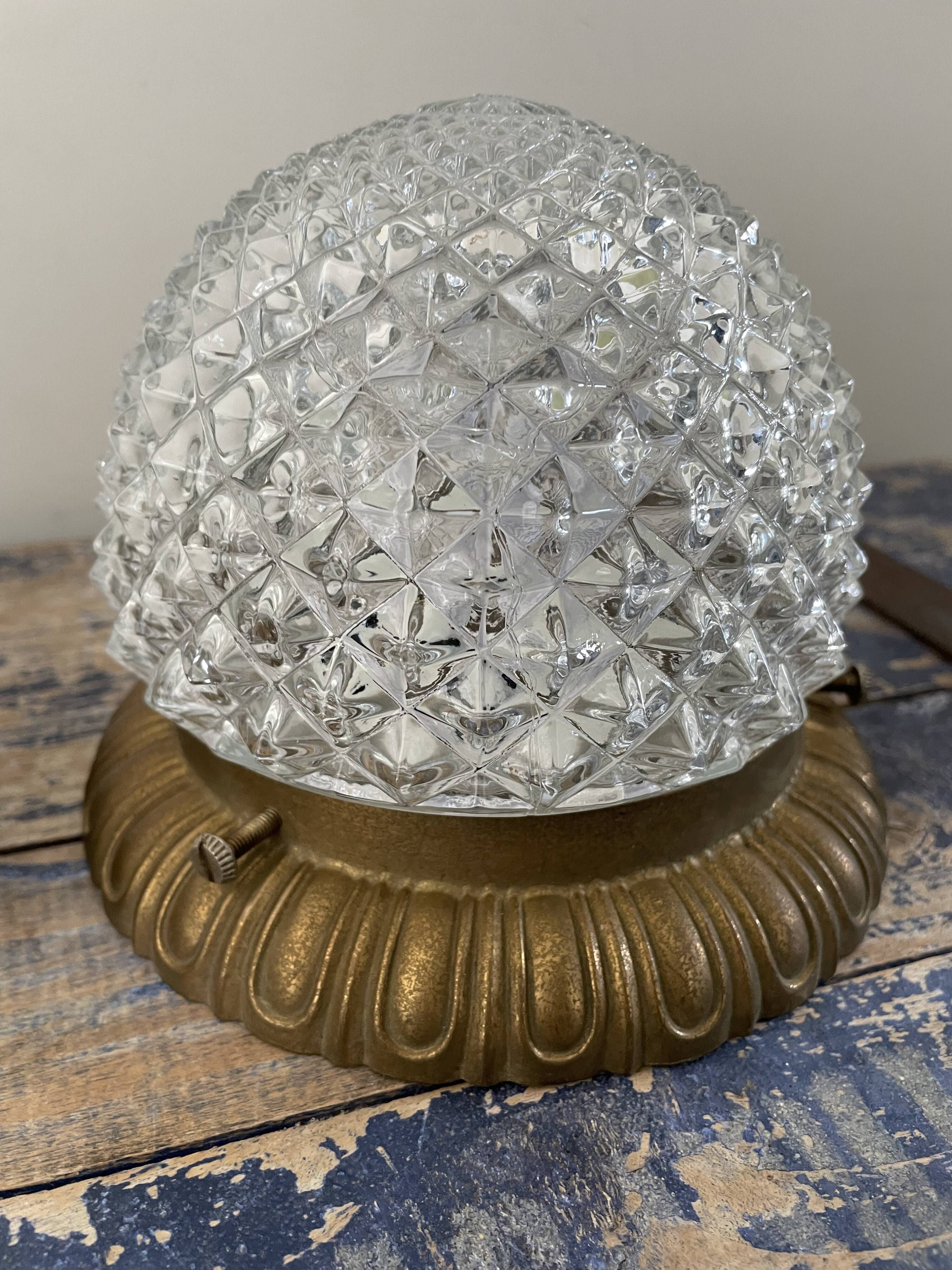 Set of two ceiling lamps or sconces in brass and glass