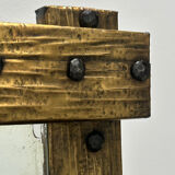 Brutalist mirror with a hammered copper and brass frame.