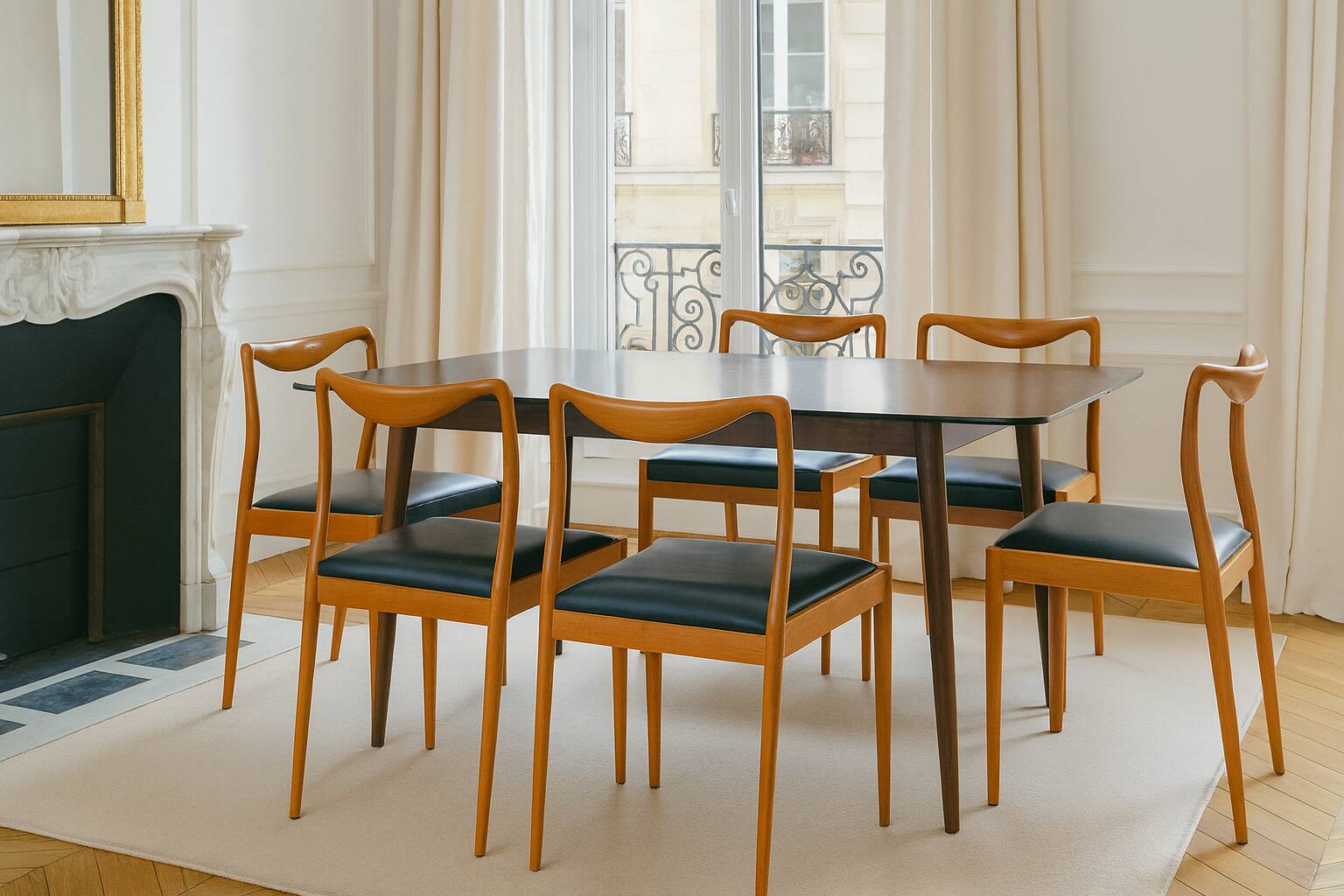 Lot de 4 chaises scandinaves vintage en bois — Années 60 — Style danois