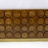 Brutalist Italian Chestnut Wood and Brass Bar Cabinet, 1970s