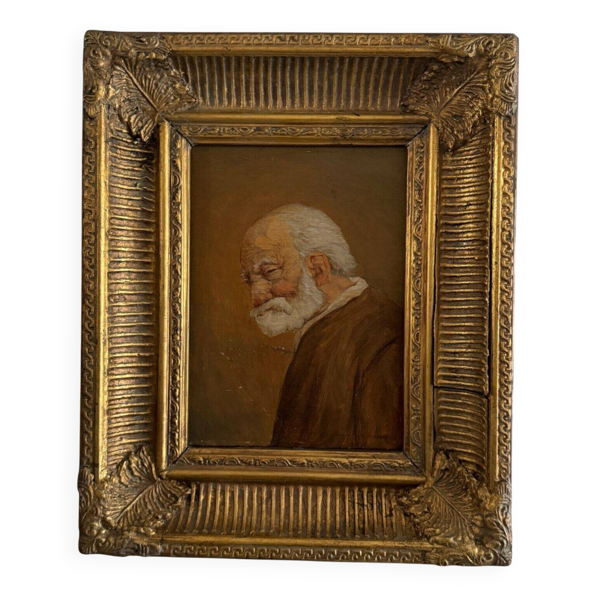 Oil on panel portrait of a bearded man 19th century by Jean