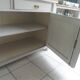Vintage sideboard, 2 drawers, 1 shelf, 2 pearl gray patinated doors, wooden top.