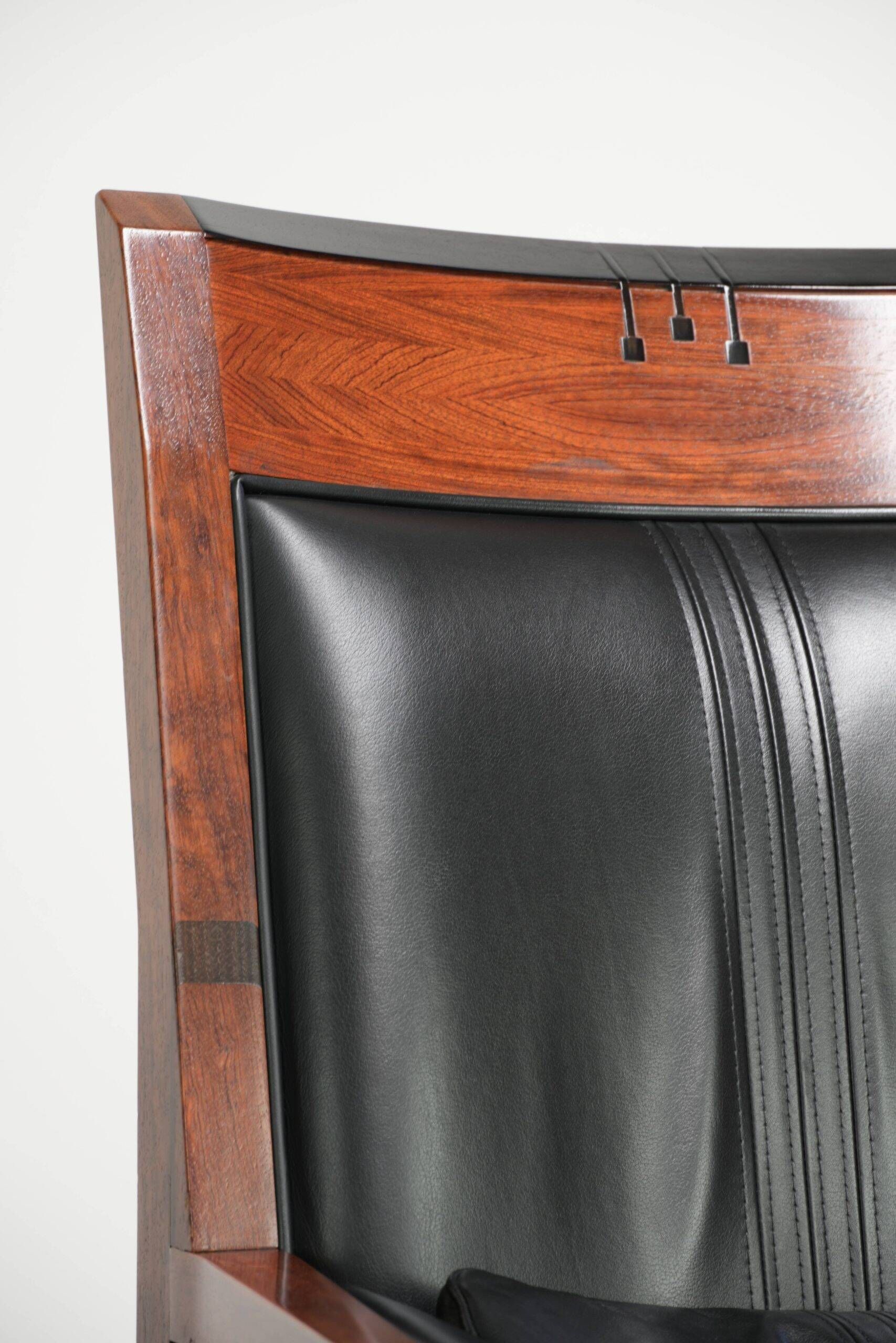 Set of 2 Art Deco design armchairs in black cowhide leather