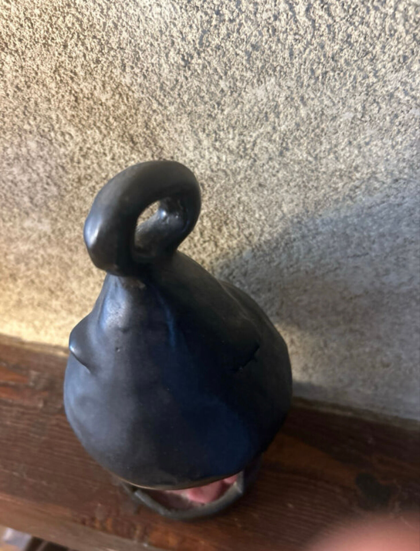 Black ceramic candle holder signed – handcrafted piece