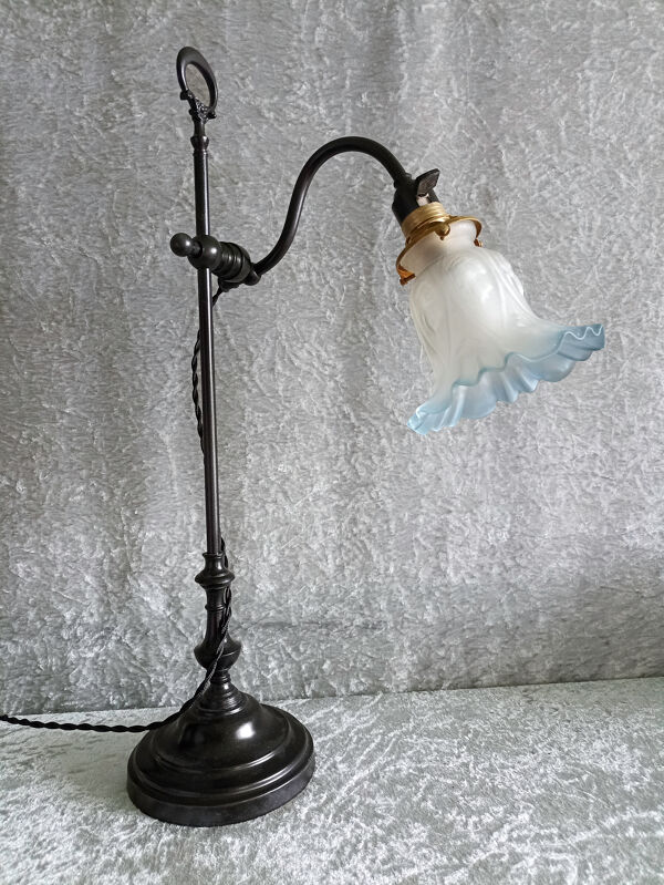 Lampe réglable en métal peint avec tulipe en verre dépoli