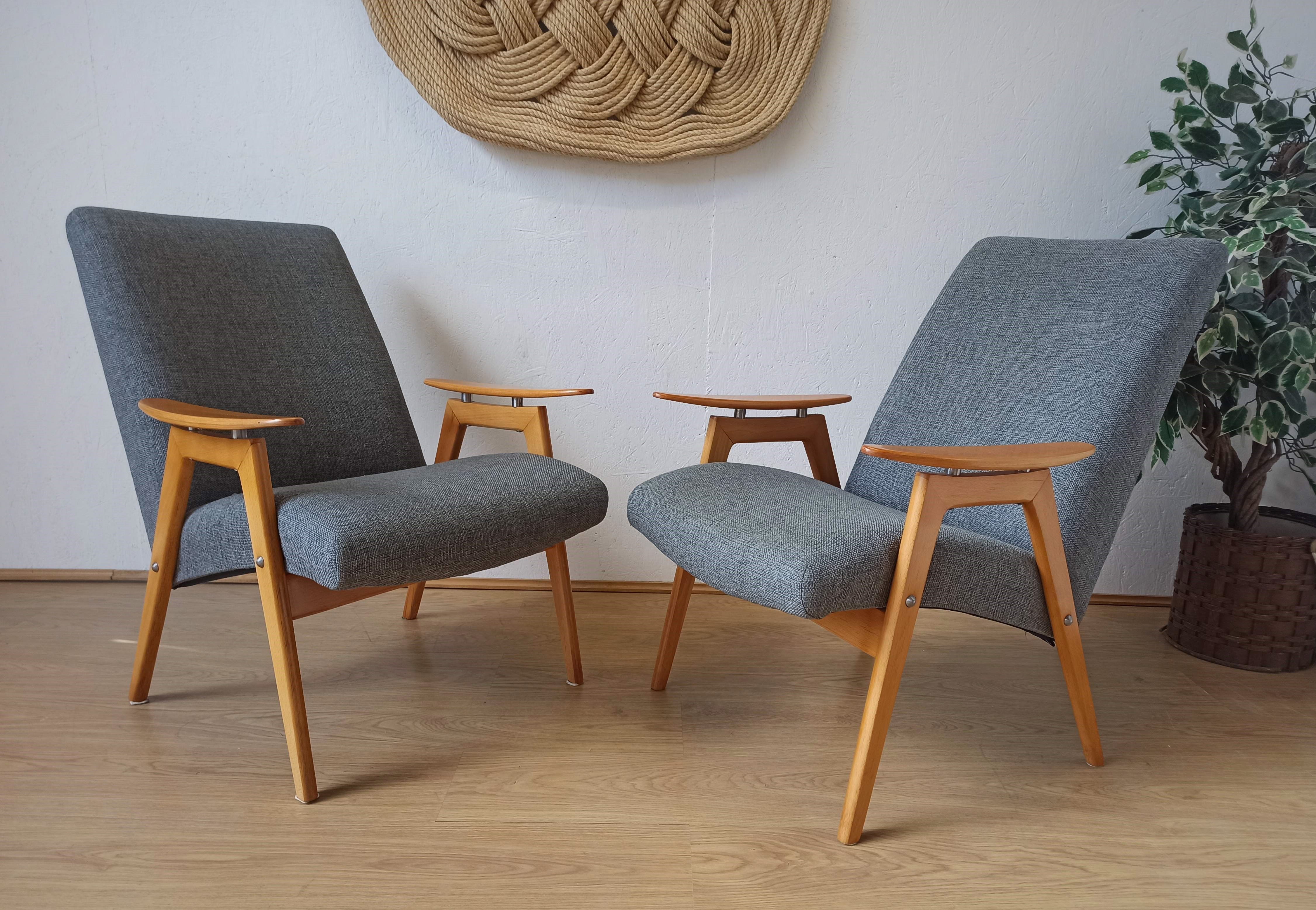 2 designer armchairs by j. šmidek, 1970s.