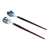 Couverts à salade en teck & inox style scandinave, années 60