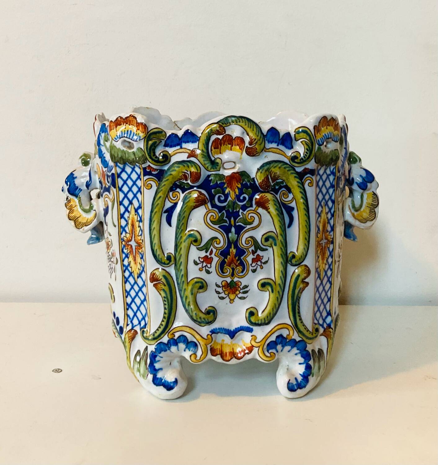 Earthenware cache pot from ROUEN, 19th century.