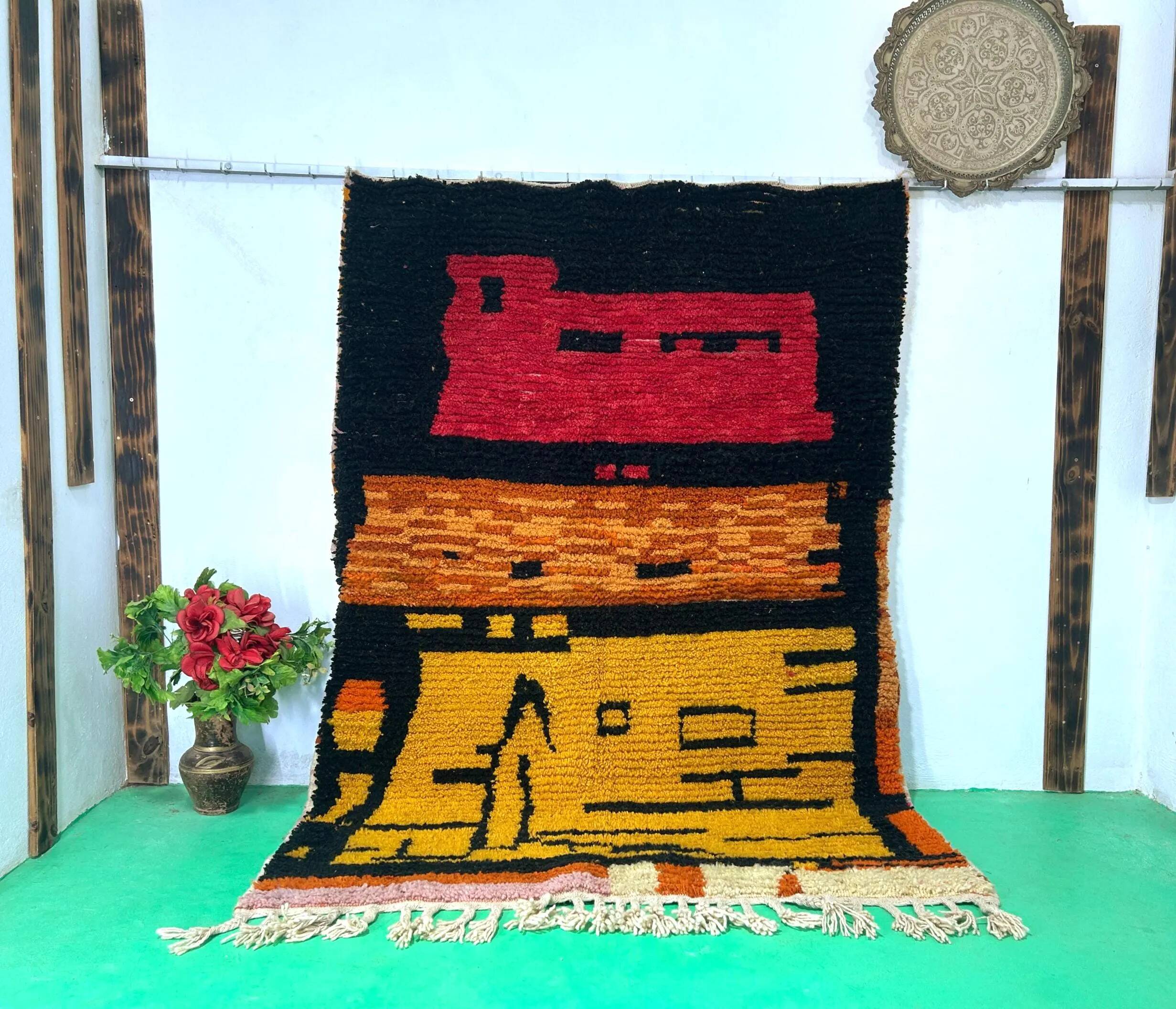 Unique Moroccan rug in natural wool 3x2 m