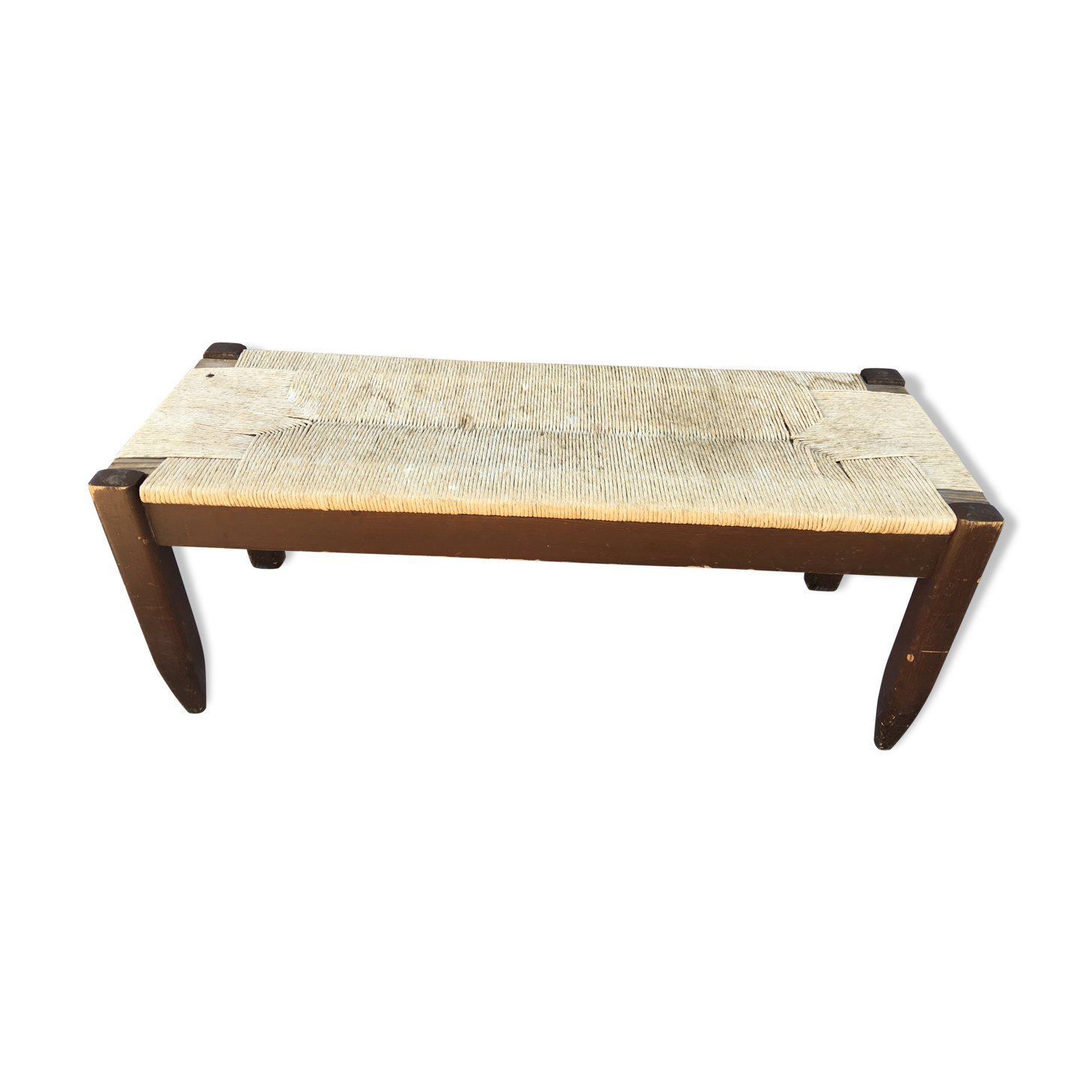 Vintage wooden and straw bench