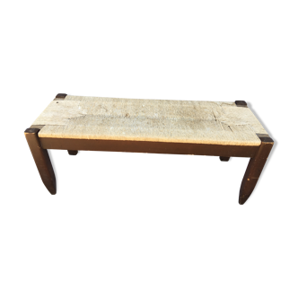 Vintage wooden and straw bench