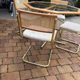 Octagonal brass and glass dining table with 4 chairs, 1960s