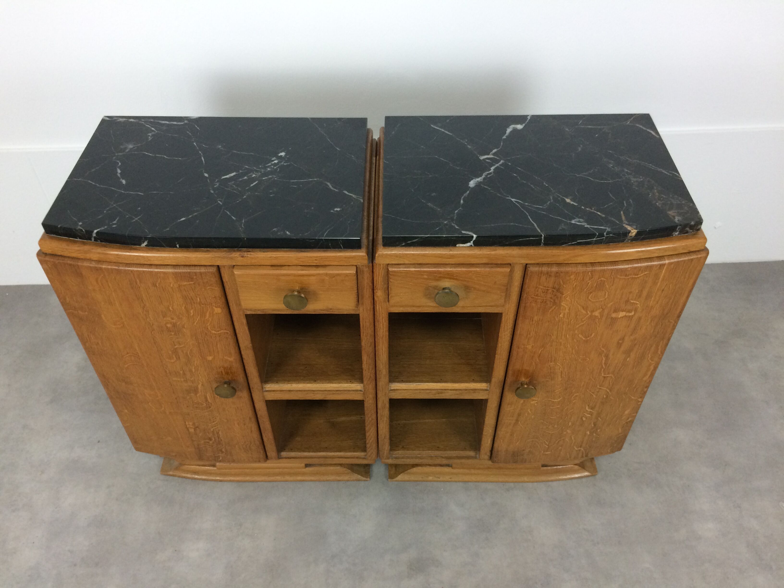 Pair of bedside tables art deco style marble black portor