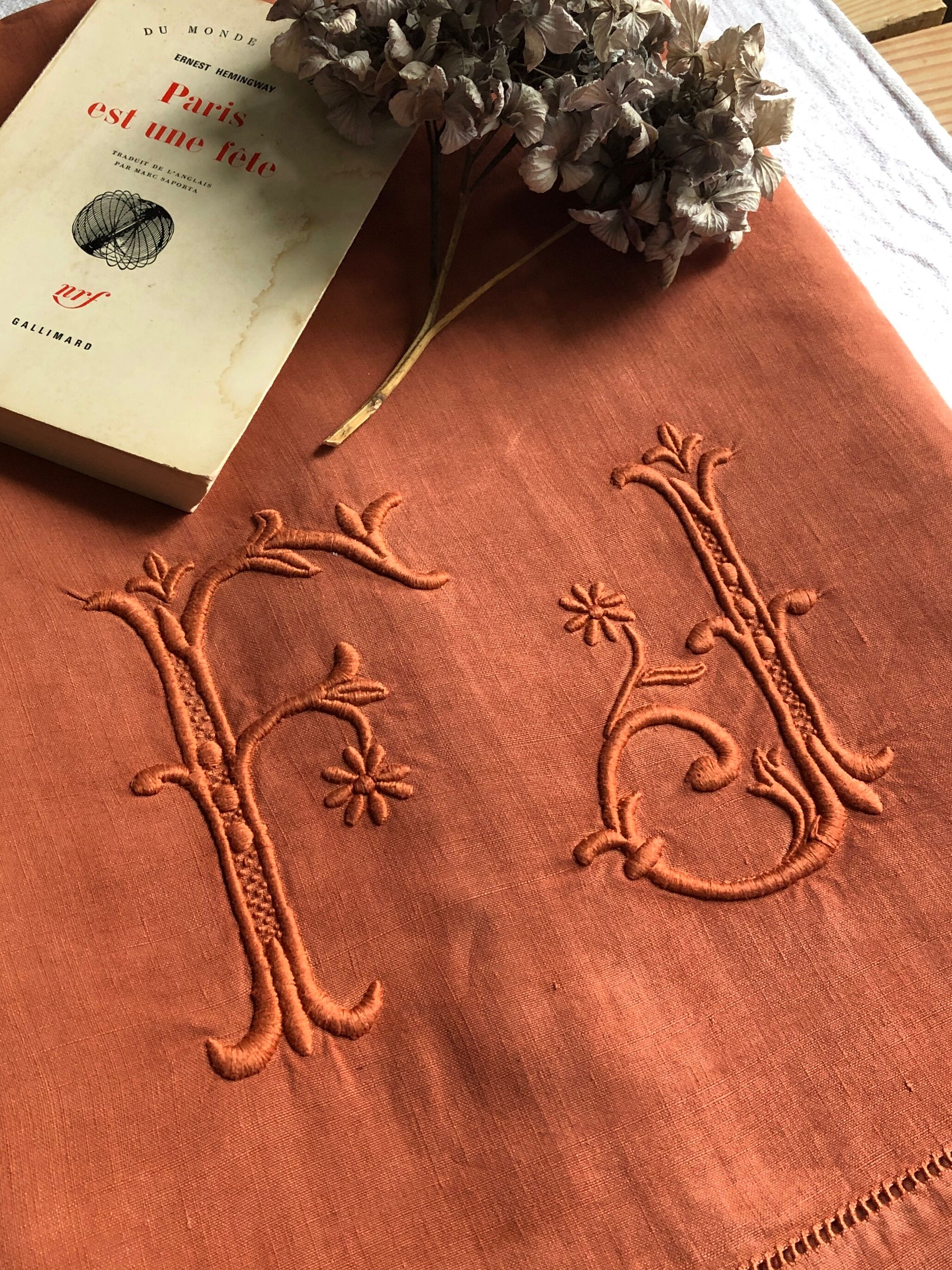Old cloth in pure washed linen tinted in earthen
