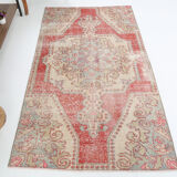 Red and beige wool turkish rug 198x112cm