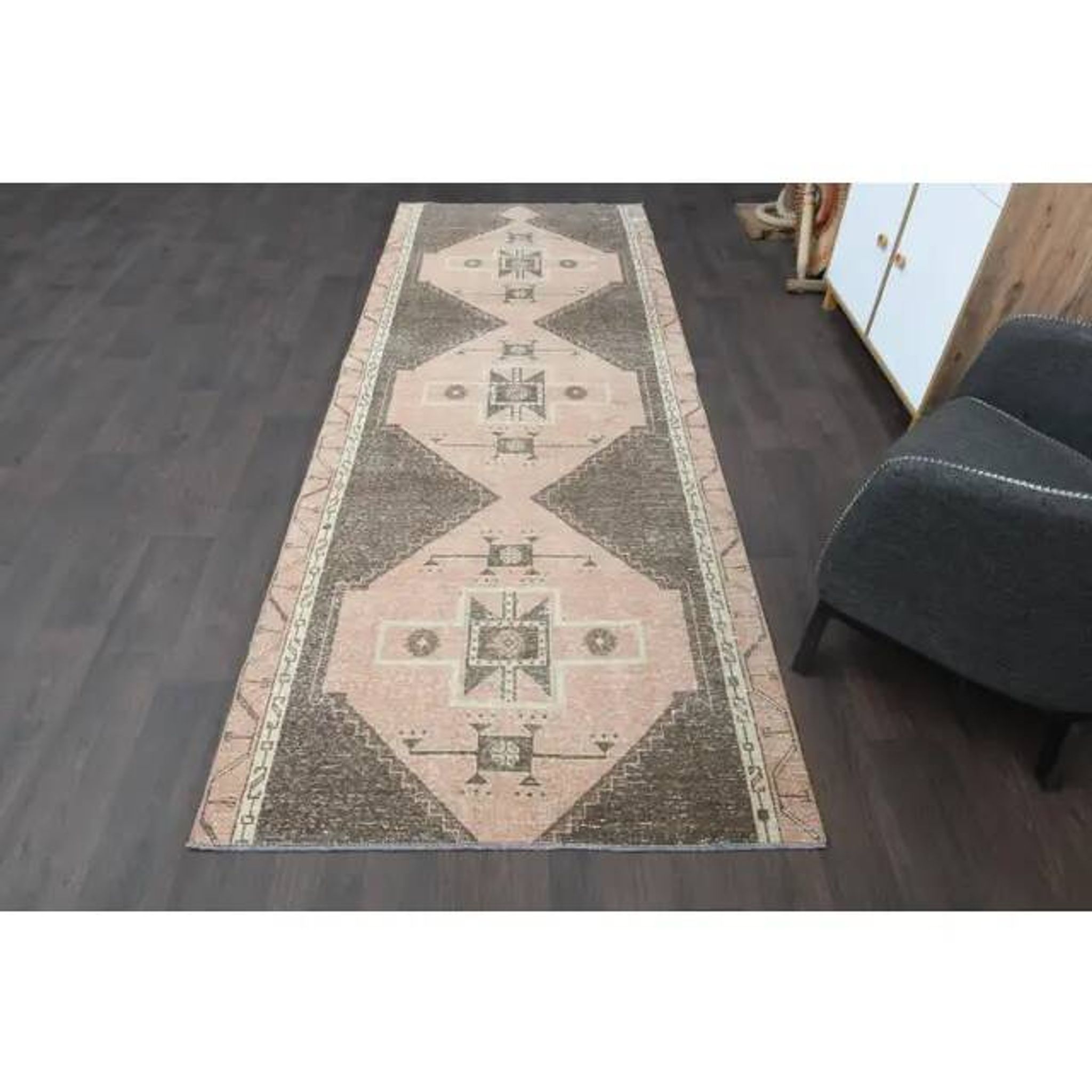 1970s Turkish Oushak Handmade Wool Cotton Brown Runner Rug 120x314