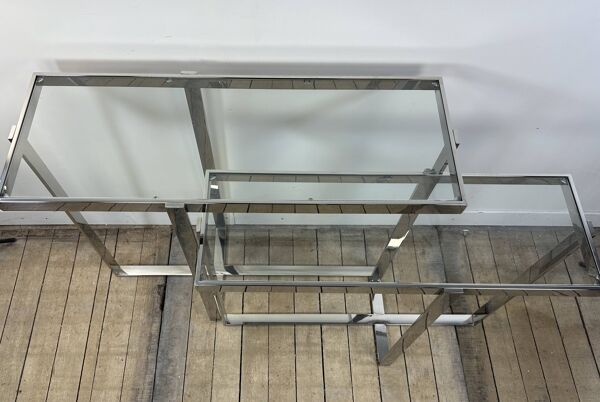 Console double en métal chromé et verre, années 2000