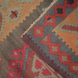 Handwoven vintage kilim rug grey pink wool carpet area rug- 147x342cm