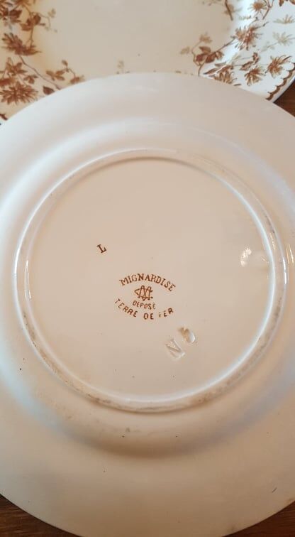 Set of 5 plates in Terre de Fer Creil & Montereau model Mignardise
