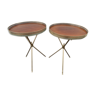 Pair of tripod and brass tripod side tables 1950