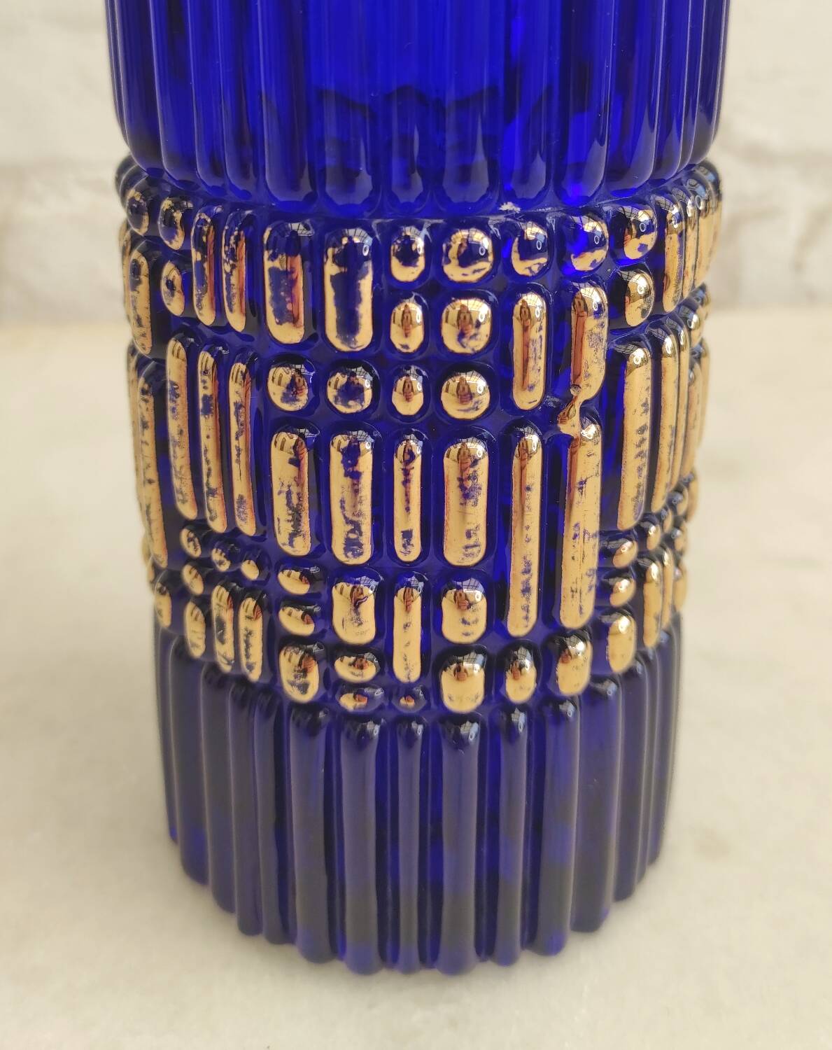 Vintage cobalt blue and gold vase - August Walther & Söhne 1950