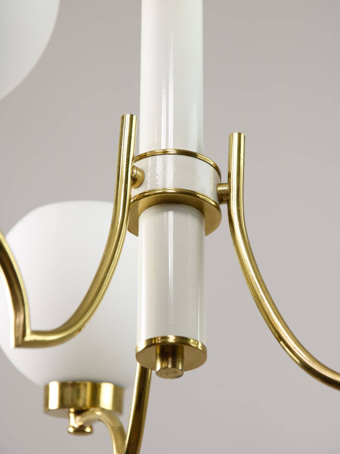 Mid-century Italian Brass and Opaline Chandelier