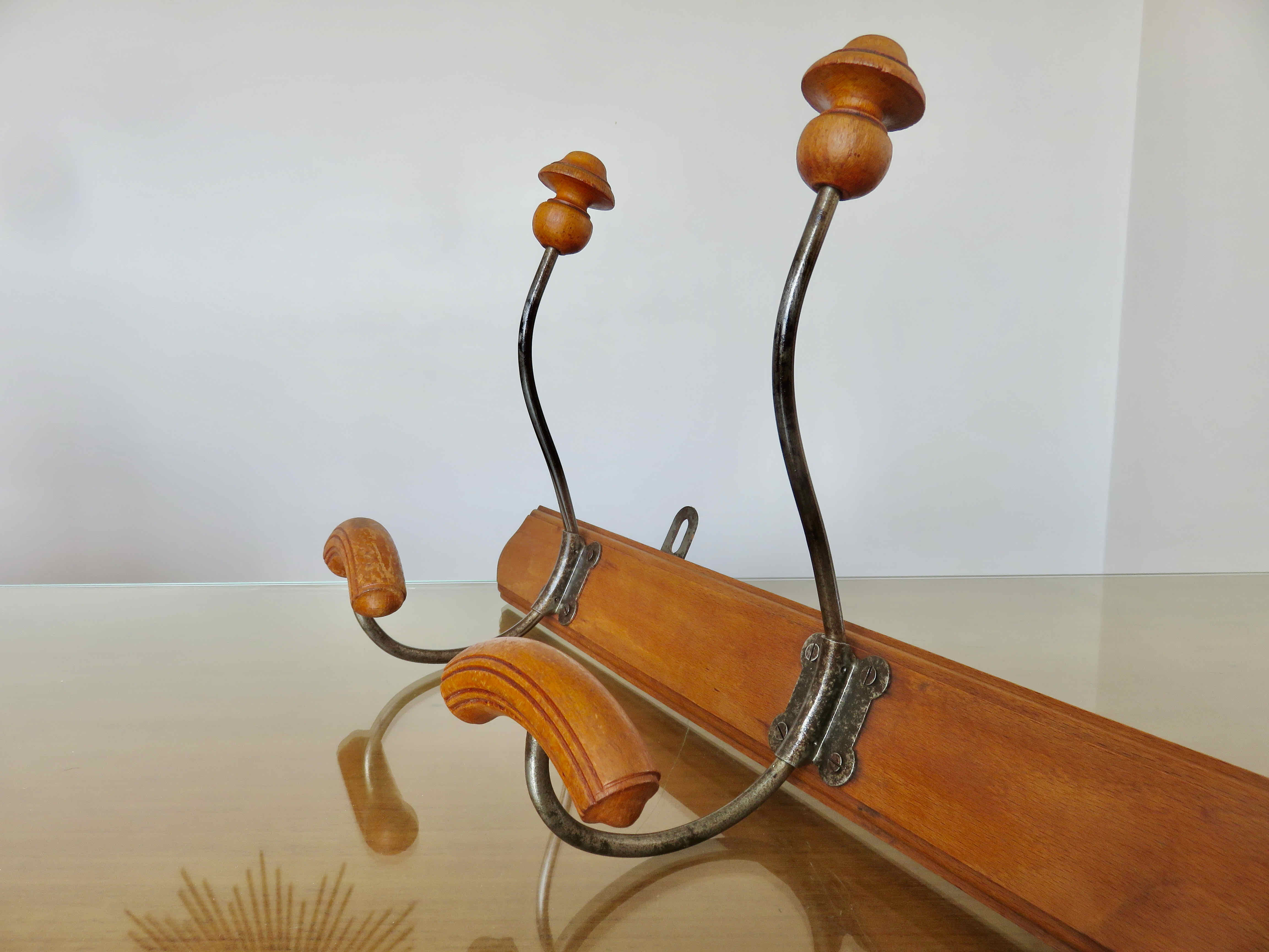 Coat rack bistro 3 hooks metal and wood 30s 40
