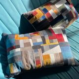Patchwork cushions made from upholstery fabric
